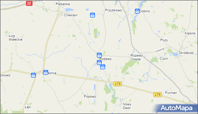 mapa Różewo gmina Wałcz, Różewo gmina Wałcz na mapie Targeo