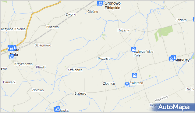 mapa Rozgart gmina Gronowo Elbląskie, Rozgart gmina Gronowo Elbląskie na mapie Targeo
