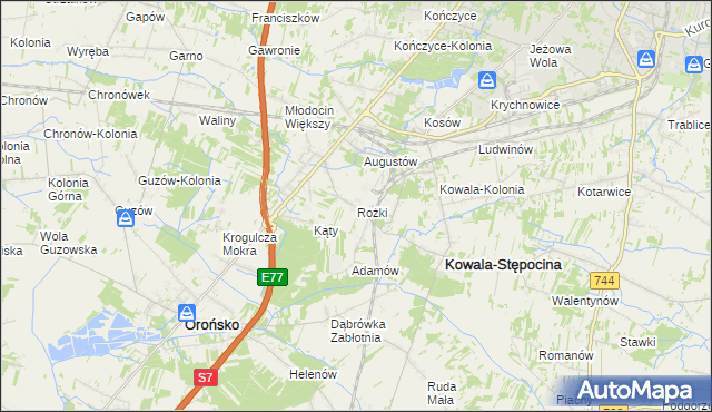 mapa Rożki gmina Kowala, Rożki gmina Kowala na mapie Targeo