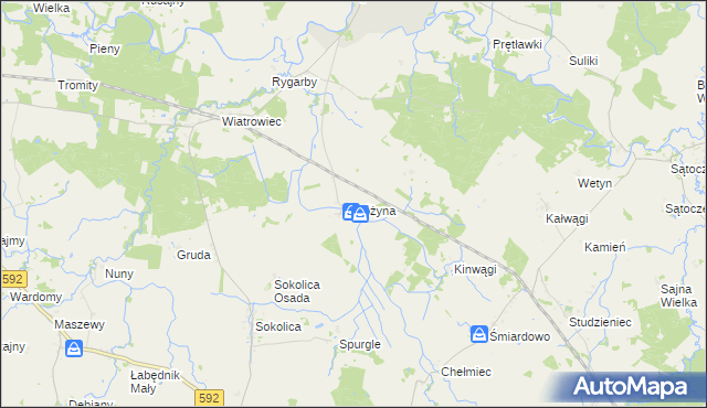 mapa Różyna gmina Sępopol, Różyna gmina Sępopol na mapie Targeo