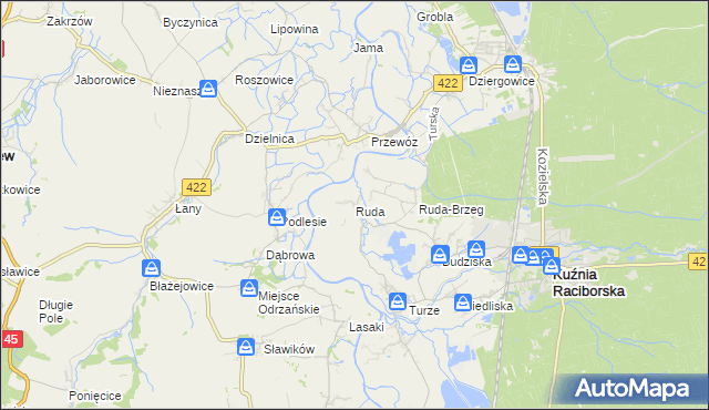 mapa Ruda gmina Kuźnia Raciborska, Ruda gmina Kuźnia Raciborska na mapie Targeo