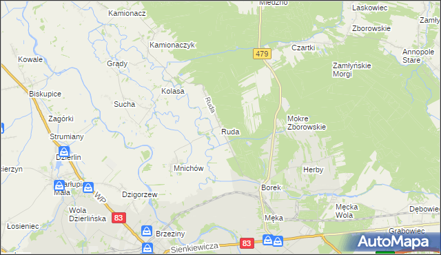 mapa Ruda gmina Sieradz, Ruda gmina Sieradz na mapie Targeo