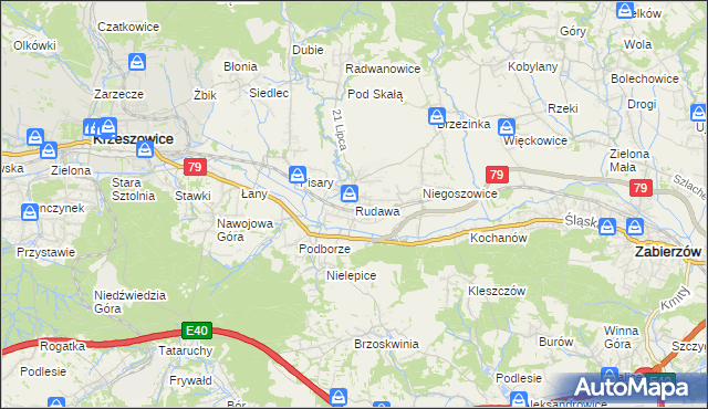mapa Rudawa gmina Zabierzów, Rudawa gmina Zabierzów na mapie Targeo