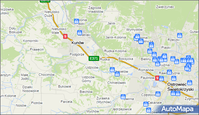 mapa Rudka gmina Kunów, Rudka gmina Kunów na mapie Targeo