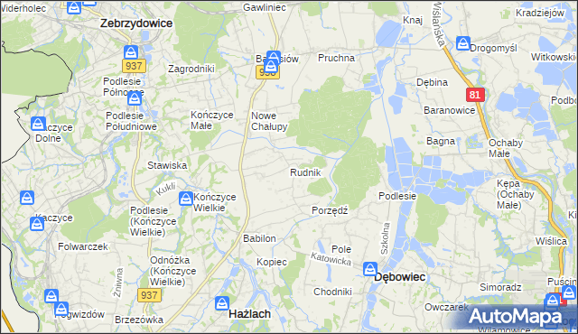 mapa Rudnik gmina Hażlach, Rudnik gmina Hażlach na mapie Targeo