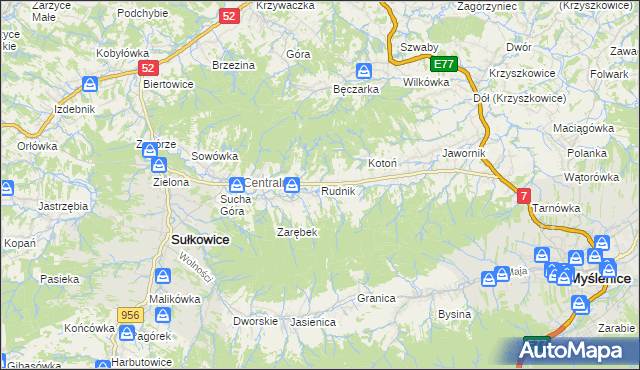 mapa Rudnik gmina Sułkowice, Rudnik gmina Sułkowice na mapie Targeo