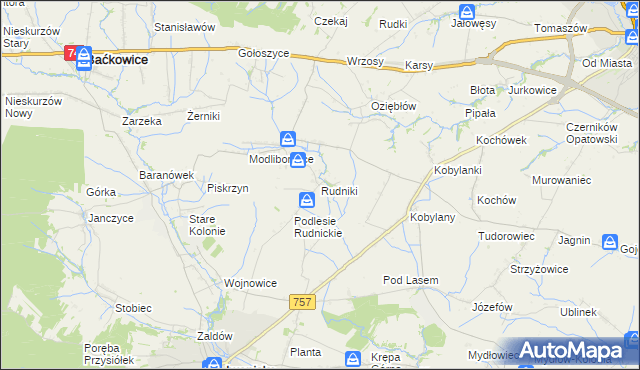 mapa Rudniki gmina Baćkowice, Rudniki gmina Baćkowice na mapie Targeo