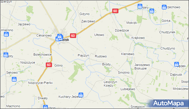 mapa Rudowo gmina Bielsk, Rudowo gmina Bielsk na mapie Targeo