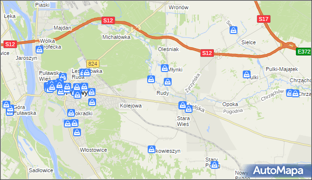 mapa Rudy gmina Końskowola, Rudy gmina Końskowola na mapie Targeo