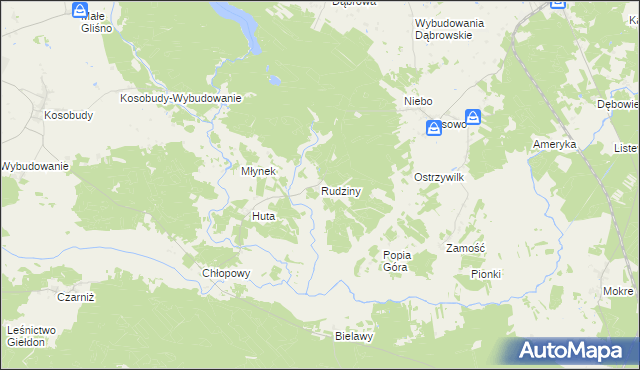 mapa Rudziny gmina Brusy, Rudziny gmina Brusy na mapie Targeo