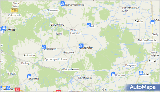 mapa Rusinów powiat przysuski, Rusinów powiat przysuski na mapie Targeo