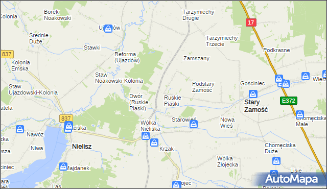 mapa Ruskie Piaski, Ruskie Piaski na mapie Targeo