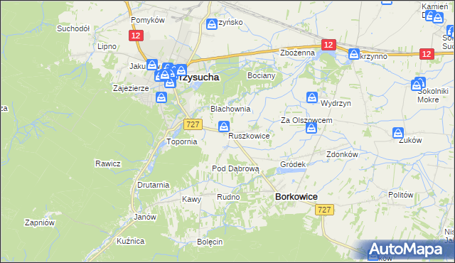 mapa Ruszkowice gmina Borkowice, Ruszkowice gmina Borkowice na mapie Targeo