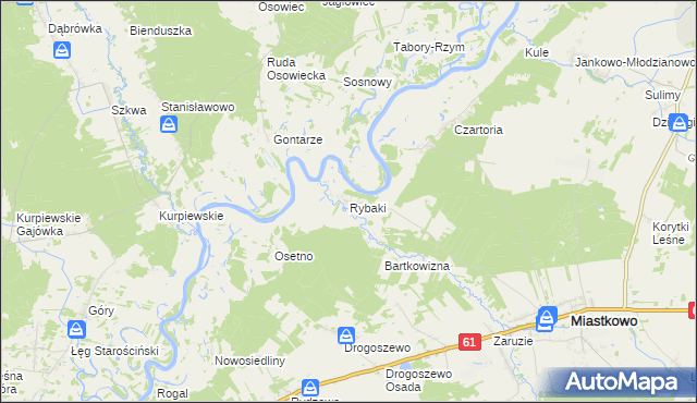 mapa Rybaki gmina Miastkowo, Rybaki gmina Miastkowo na mapie Targeo