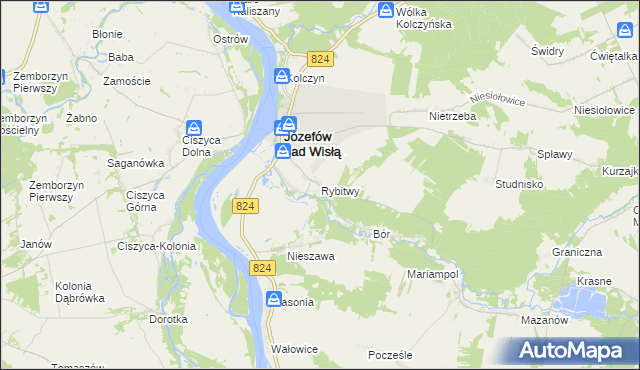 mapa Rybitwy gmina Józefów nad Wisłą, Rybitwy gmina Józefów nad Wisłą na mapie Targeo