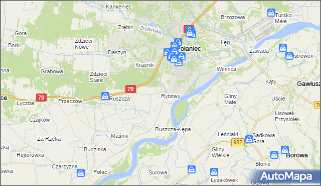 mapa Rybitwy gmina Połaniec, Rybitwy gmina Połaniec na mapie Targeo