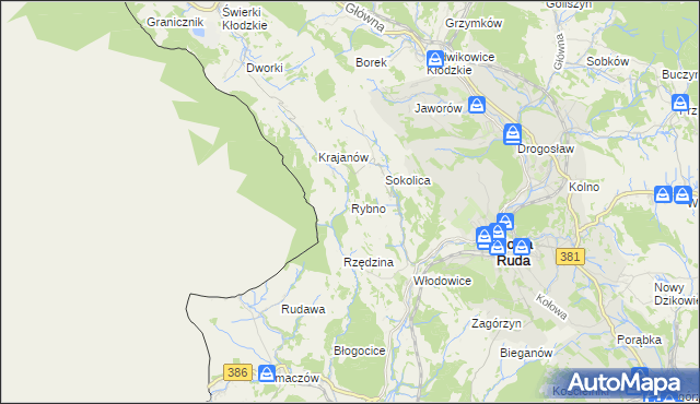 mapa Rybno gmina Nowa Ruda, Rybno gmina Nowa Ruda na mapie Targeo