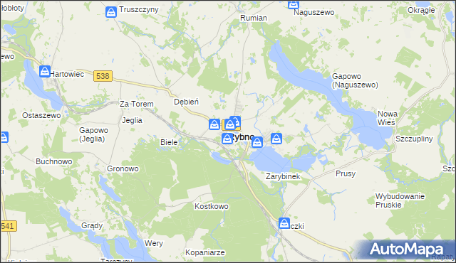 mapa Rybno powiat działdowski, Rybno powiat działdowski na mapie Targeo