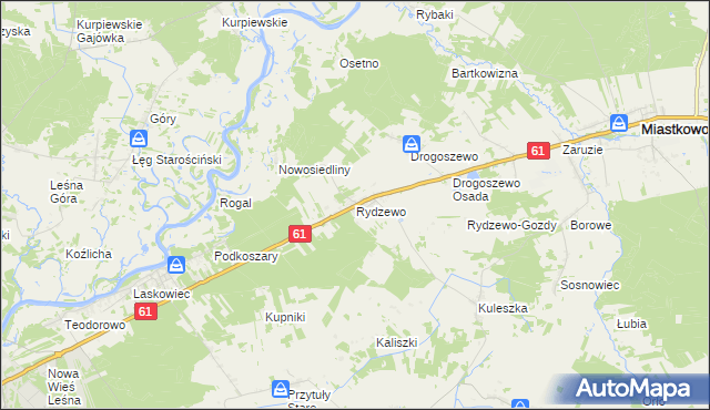 mapa Rydzewo gmina Miastkowo, Rydzewo gmina Miastkowo na mapie Targeo
