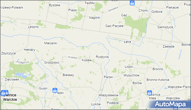 mapa Rydzyna gmina Świnice Warckie, Rydzyna gmina Świnice Warckie na mapie Targeo