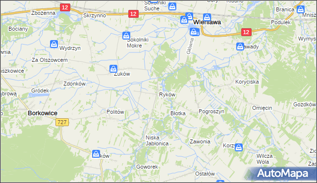 mapa Ryków gmina Wieniawa, Ryków gmina Wieniawa na mapie Targeo