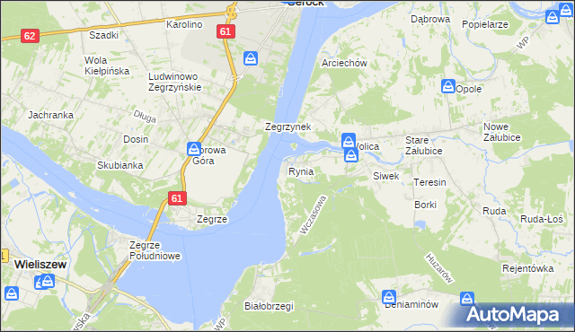 mapa Rynia gmina Nieporęt, Rynia gmina Nieporęt na mapie Targeo