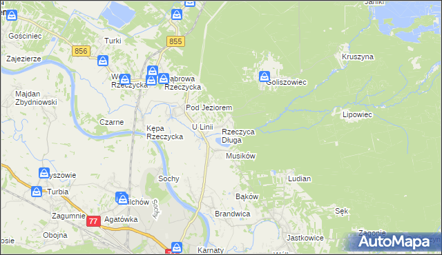 mapa Rzeczyca Długa, Rzeczyca Długa na mapie Targeo