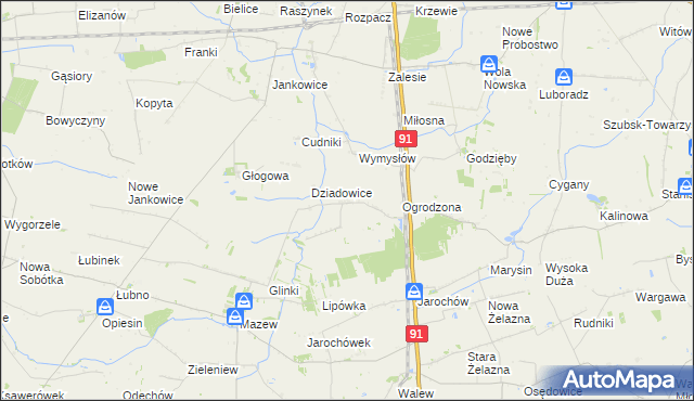 mapa Rzędków gmina Daszyna, Rzędków gmina Daszyna na mapie Targeo