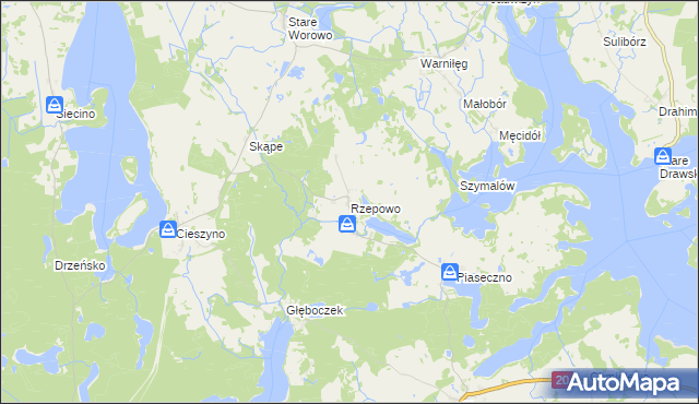 mapa Rzepowo gmina Czaplinek, Rzepowo gmina Czaplinek na mapie Targeo
