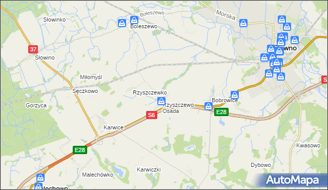 mapa Rzyszczewo gmina Sławno, Rzyszczewo gmina Sławno na mapie Targeo
