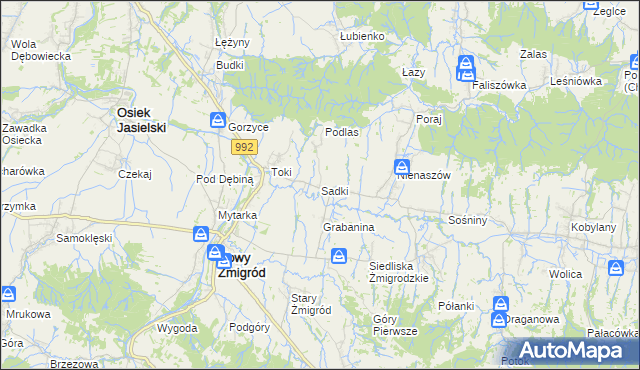 mapa Sadki gmina Nowy Żmigród, Sadki gmina Nowy Żmigród na mapie Targeo