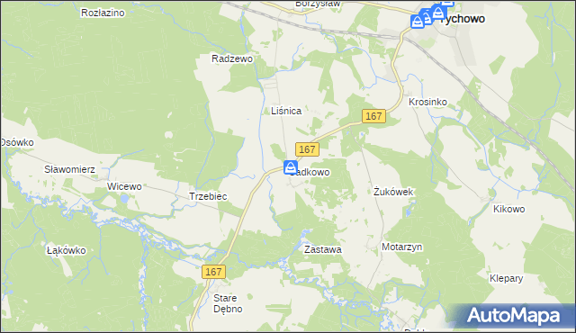 mapa Sadkowo gmina Tychowo, Sadkowo gmina Tychowo na mapie Targeo
