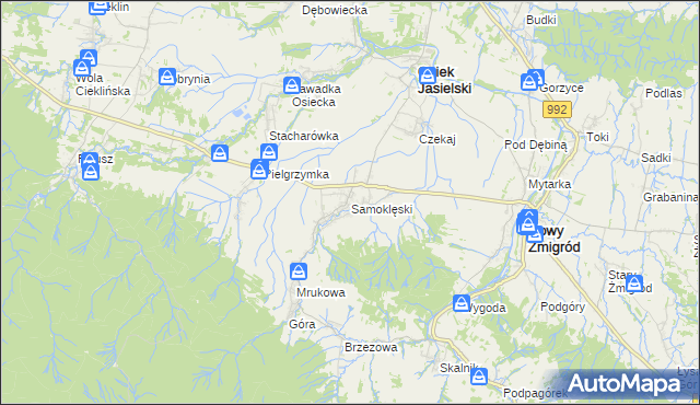mapa Samoklęski gmina Osiek Jasielski, Samoklęski gmina Osiek Jasielski na mapie Targeo