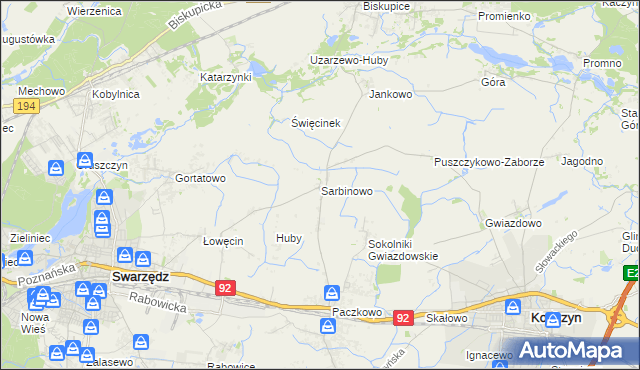 mapa Sarbinowo gmina Swarzędz, Sarbinowo gmina Swarzędz na mapie Targeo