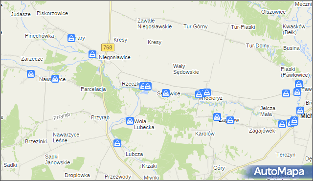 mapa Sędowice gmina Michałów, Sędowice gmina Michałów na mapie Targeo