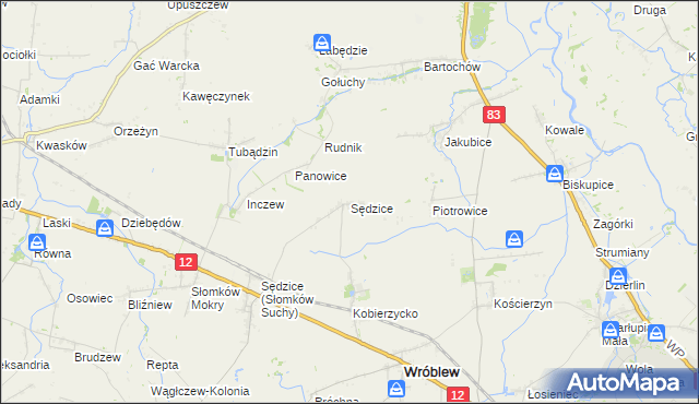 mapa Sędzice gmina Wróblew, Sędzice gmina Wróblew na mapie Targeo