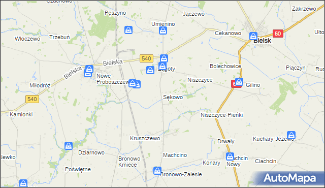 mapa Sękowo gmina Bielsk, Sękowo gmina Bielsk na mapie Targeo