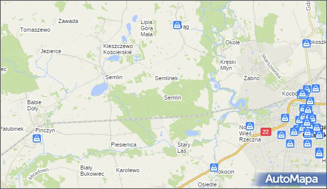 mapa Semlin gmina Starogard Gdański, Semlin gmina Starogard Gdański na mapie Targeo