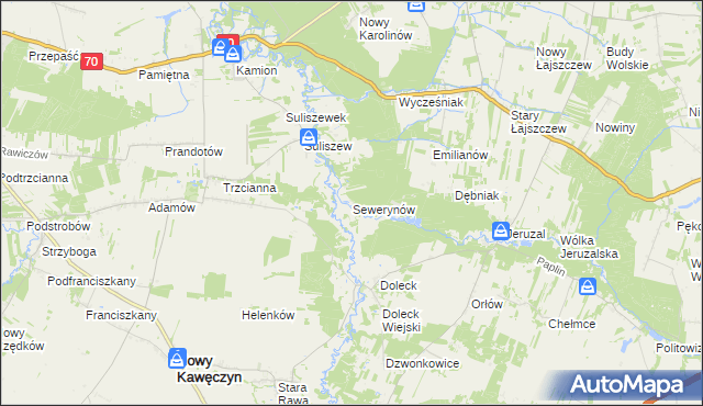 mapa Sewerynów gmina Nowy Kawęczyn, Sewerynów gmina Nowy Kawęczyn na mapie Targeo