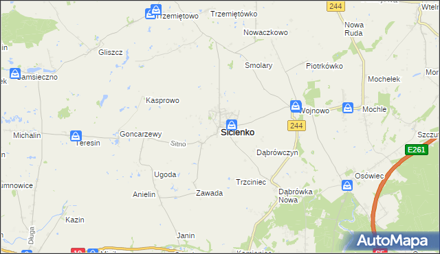 mapa Sicienko powiat bydgoski, Sicienko powiat bydgoski na mapie Targeo
