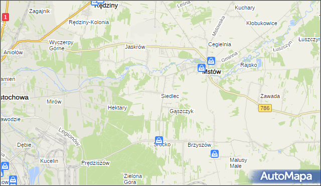 mapa Siedlec gmina Mstów, Siedlec gmina Mstów na mapie Targeo