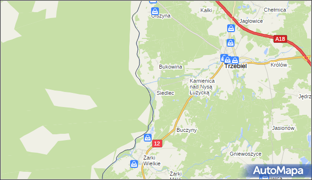 mapa Siedlec gmina Trzebiel, Siedlec gmina Trzebiel na mapie Targeo
