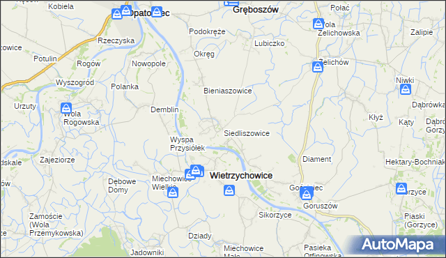 mapa Siedliszowice gmina Żabno, Siedliszowice gmina Żabno na mapie Targeo