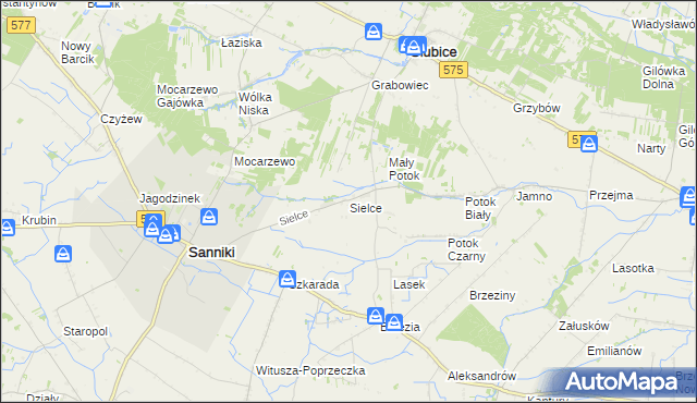 mapa Sielce gmina Sanniki, Sielce gmina Sanniki na mapie Targeo