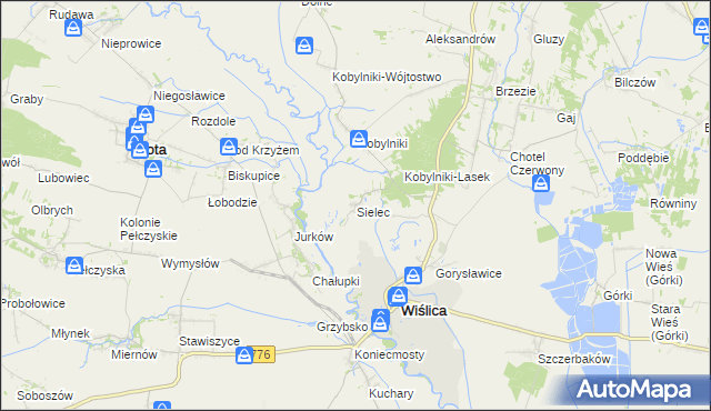 mapa Sielec gmina Wiślica, Sielec gmina Wiślica na mapie Targeo