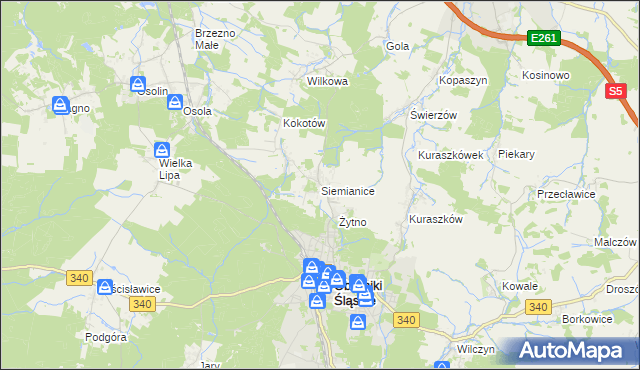 mapa Siemianice gmina Oborniki Śląskie, Siemianice gmina Oborniki Śląskie na mapie Targeo