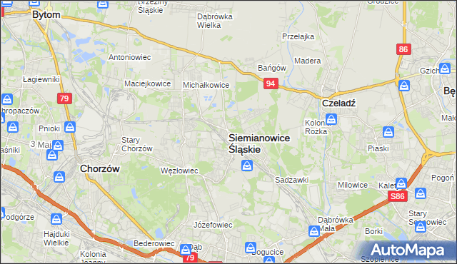mapa Siemianowice Śląskie, Siemianowice Śląskie na mapie Targeo