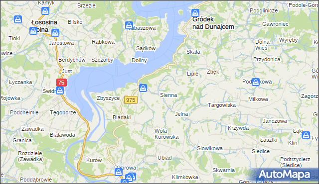mapa Sienna gmina Gródek nad Dunajcem, Sienna gmina Gródek nad Dunajcem na mapie Targeo