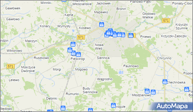 mapa Siennica gmina Nasielsk, Siennica gmina Nasielsk na mapie Targeo