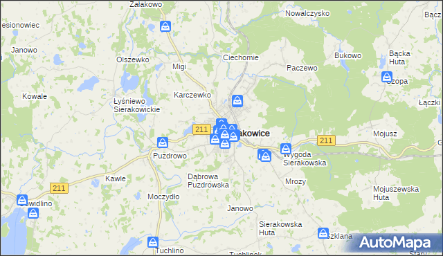 mapa Sierakowice powiat kartuski, Sierakowice powiat kartuski na mapie Targeo